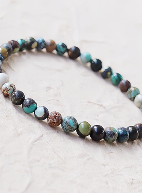 原矿绿松石天然彩色圆珠手串