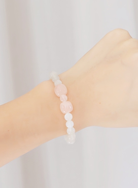 天然粉水晶白月光石招桃花手链