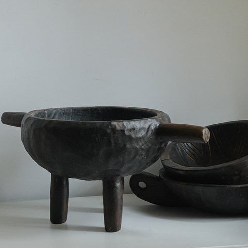 实木雕刻纯手工艺术木器皿东方侘寂艺术老物件酒店软装摆件果盆 - 图0