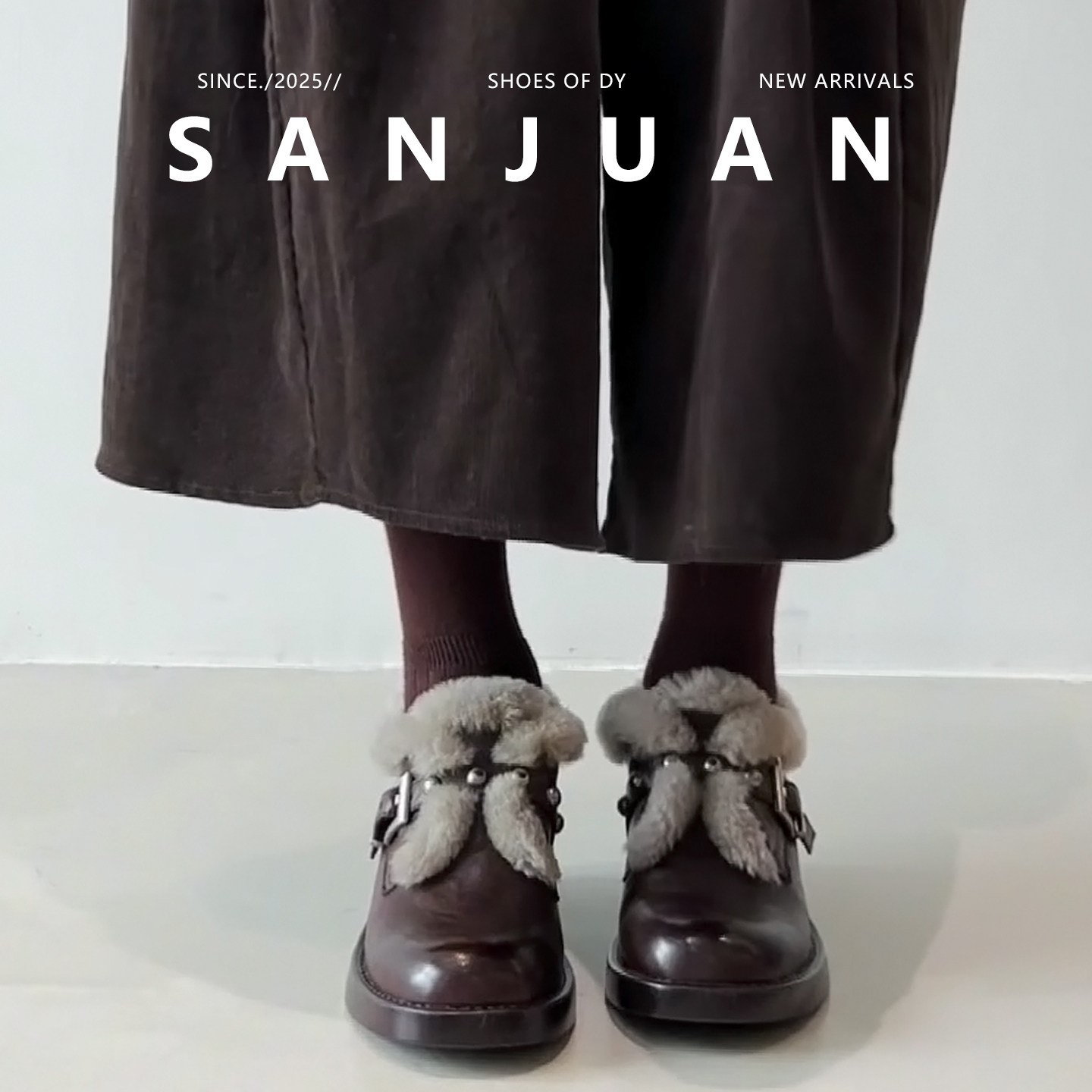 三卷sanjuan加绒毛毛鞋女法式学院一英伦脚蹬单鞋厚底粗跟小皮鞋,淘宝优惠券,粉丝福利购,淘宝优惠卷