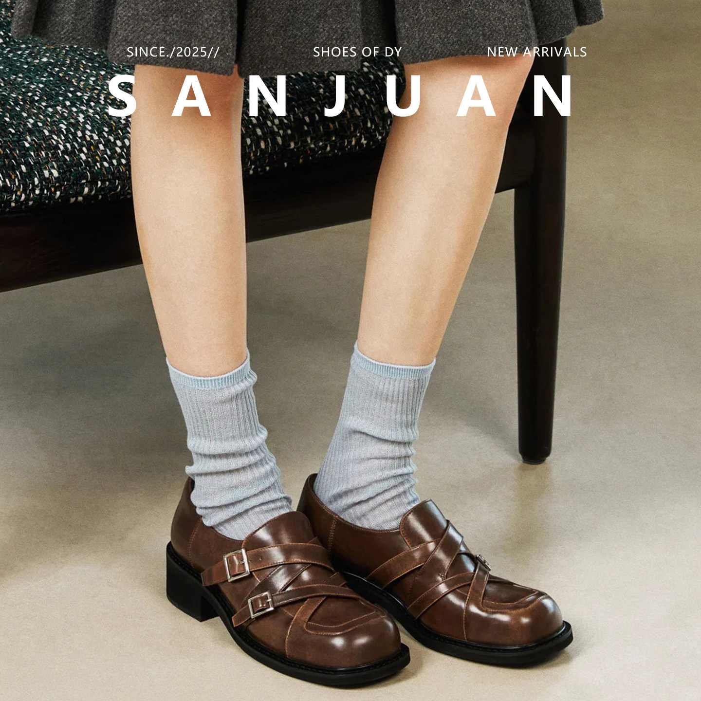 羊皮版sanjuan三卷复古小众厚底小皮鞋女英伦JK乐福鞋设计感单鞋,淘宝优惠券,粉丝福利购,淘宝优惠卷