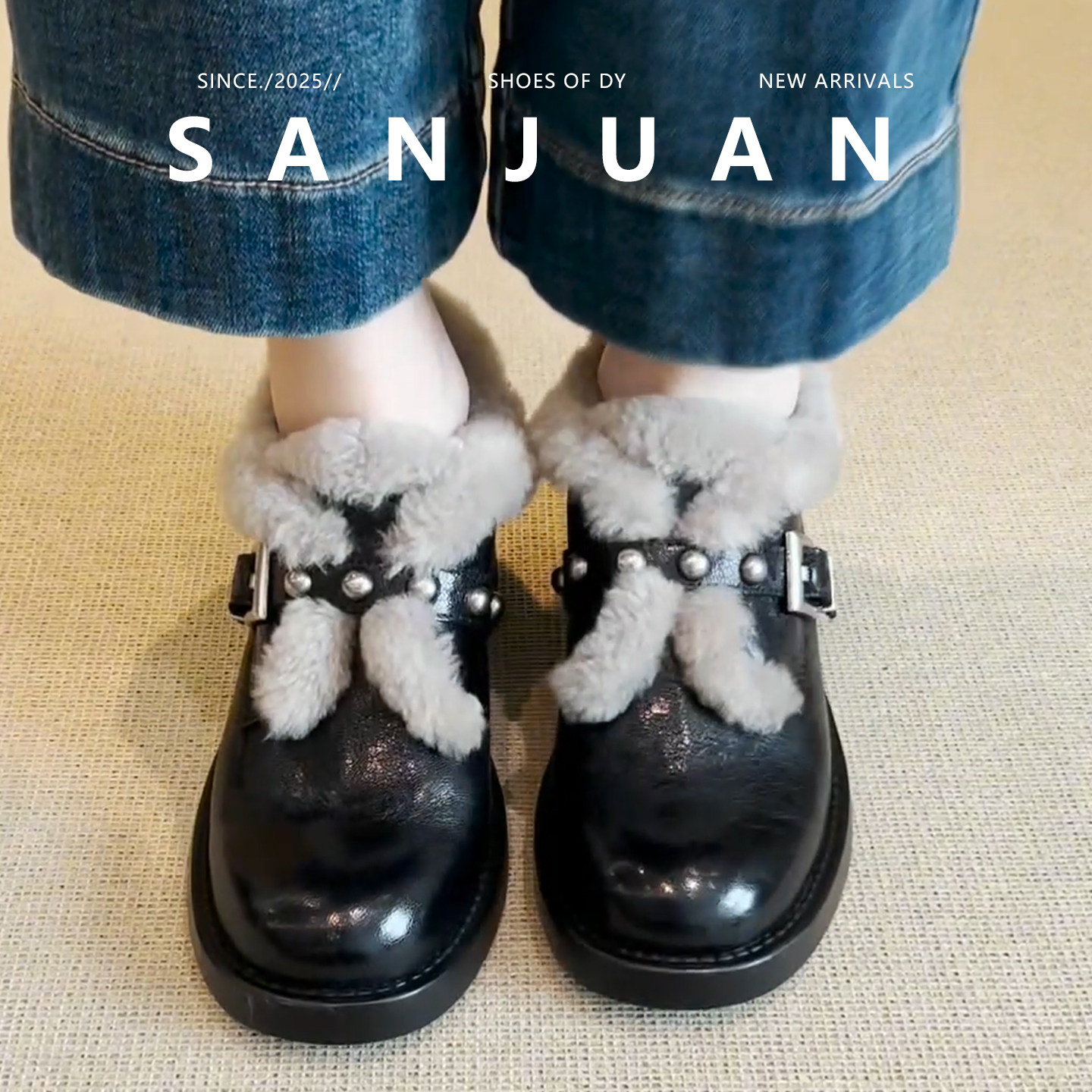 三卷sanjuan加绒毛毛鞋女法式学院一英伦脚蹬单鞋厚底粗跟小皮鞋,淘宝优惠券,粉丝福利购,淘宝优惠卷