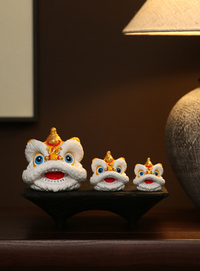 中国风黄色狮子头舞狮醒狮小摆件桌面装饰品创意佛山文创生日礼物