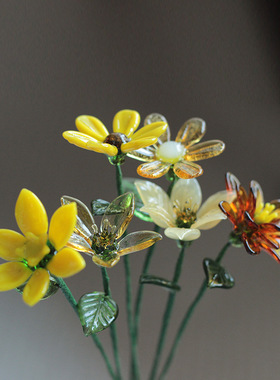 淄博琉璃摆件仿真花家居桌面装饰假花摆设玻璃花束插花礼物高级