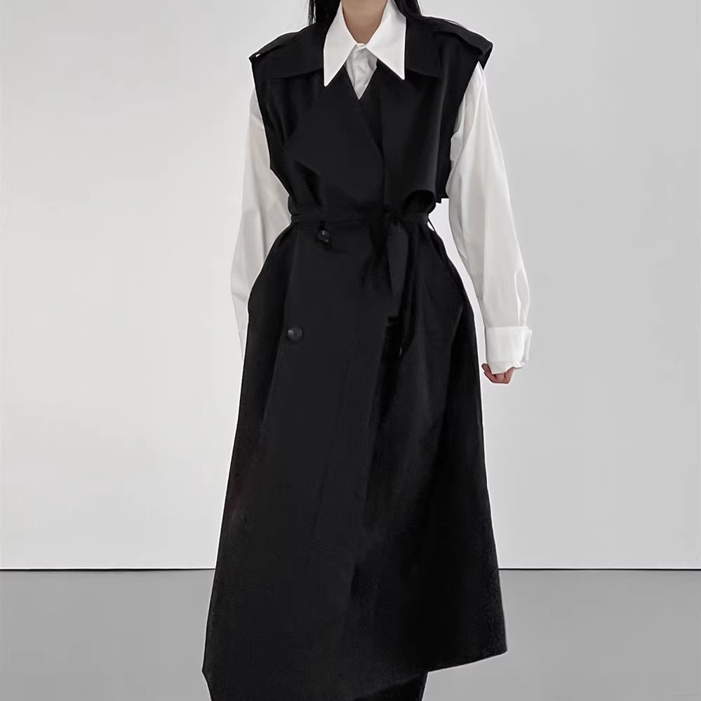 2025秋季新款马甲女韩版超长款到脚踝赫本风大码马夹加长风衣外套 - 图0