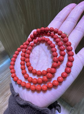 天然正品保真朱砂红砂牡丹花项链新款上新百福珠6毫米手串上新