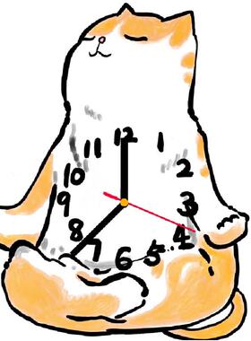 搞笑橘猫文艺个性风静音挂钟卧室