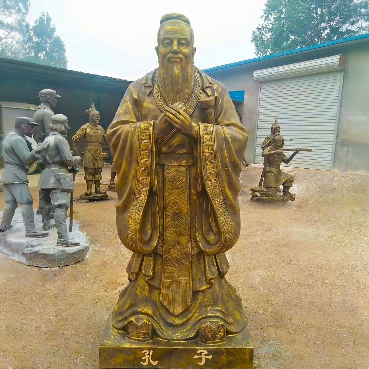 定制孔子雕塑玻璃钢订做老子雕像亲人物铸铜肖像校园文化大型摆件