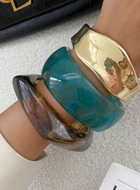 欧美跨境ins复古晕染彩色手镯手