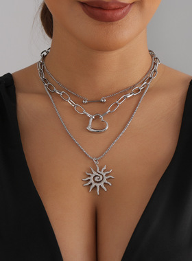 欧美跨境饰品冷淡风太阳花爱心项