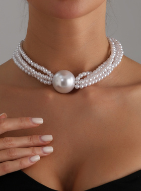 欧美跨境饰品夸张大珍珠项链轻奢