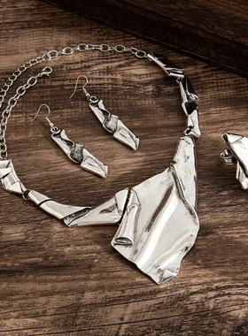 欧美跨境夸张不规则褶皱金属吊坠