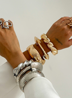 欧美跨境夸张光面几何合金螺纹手