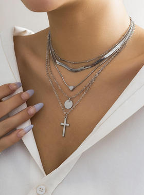 欧美跨境蛇骨链条撞色ins项链