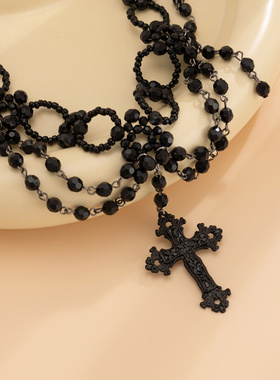 欧美跨境暗黑多层流苏锁骨项圈女