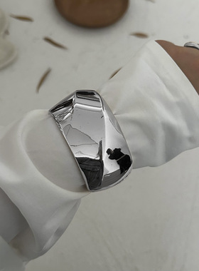 欧美braclet设计感不规则波浪宽手环跨境夸张ins金属光面弹簧手镯