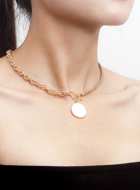 欧美跨境饰品拼接镶钻爪链条贝母