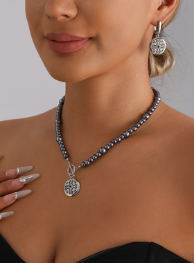 欧美跨境饰品法式镂空花朵串珠项