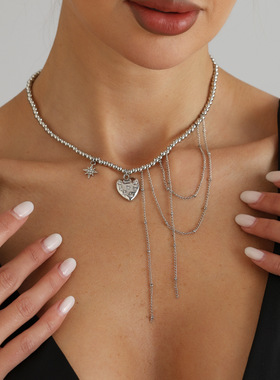 欧美跨境饰品甜酷Y2K爱心锁骨链i