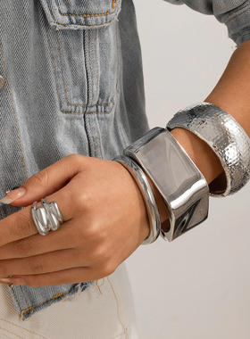 欧美跨境饰品 夸张几何菱形手镯 冷淡风个性重工金属手饰首饰配饰