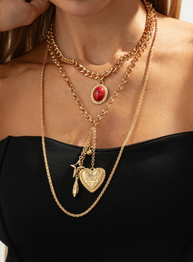 欧美跨境饰品复古印花爱心形四芒