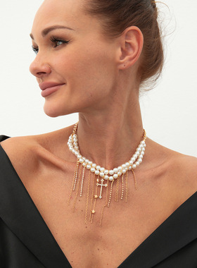 欧美跨境十字架吊坠锁骨链项饰品