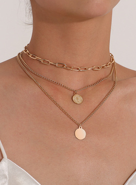 欧美跨境饰品几何圆形美人头像吊