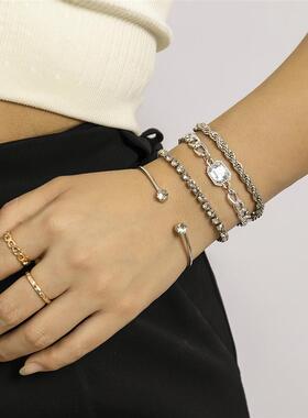 欧美嘻哈镂空金属钻链条手链