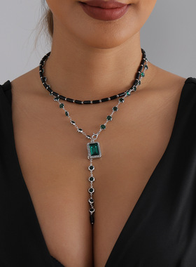 欧美跨境饰品小众设计祖母绿方形