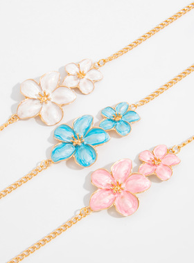 欧美跨境田园彩色小花朵锁骨项饰