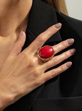 欧美跨境复古夸张红宝石椭圆形戒