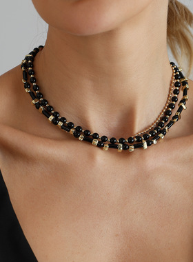 欧美跨境饰品复古黑金撞色项链女