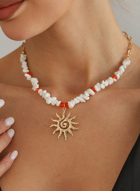 欧美跨境饰品太阳花不规则碎石串