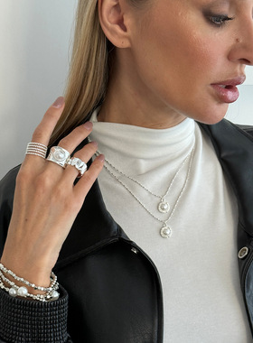 欧美跨境气质双层小香风珍珠项链