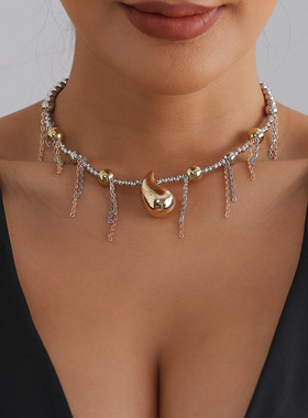 欧美跨境饰品撞色金属感水滴项链