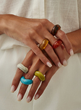 欧美跨境简约ins晕染树脂戒指小