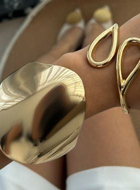 时尚欧美夸张几何镜面开口手环 设计感抱抱双环跨境bracelet手镯