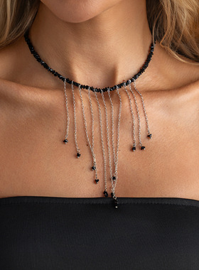 欧美跨境饰品简约气质水晶流苏项