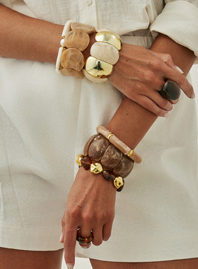 欧美跨境复古弧形几何拼接手镯手