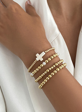 欧美跨境复古十字架串珠叠戴手饰