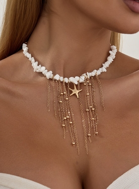欧美跨境简约ins星形流苏锁骨项