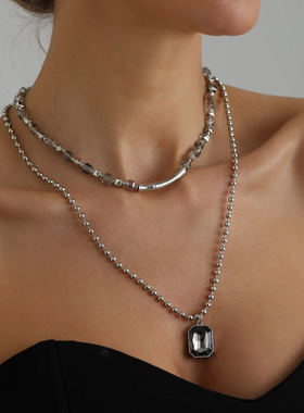 欧美跨境饰品方钻水晶串珠几何黑