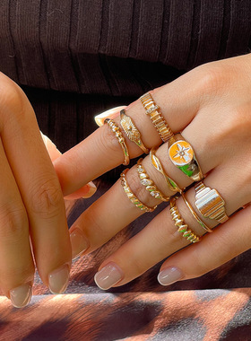 欧美rings跨境ins冷淡风潮流夸张镜面百搭戒指 个性合金抱抱指环