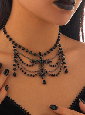 欧美跨境哥特风暗黑十字架项链女