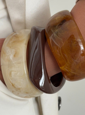 欧美跨境晕染复古树脂宽手镯夸张