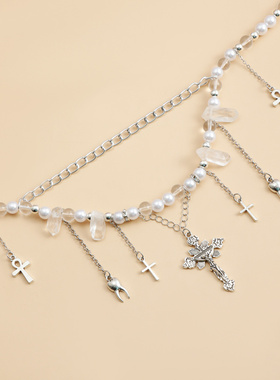 欧美跨境饰品十字架金属感牙齿