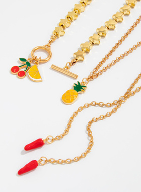 欧美跨境简约ins水果叠戴项链女