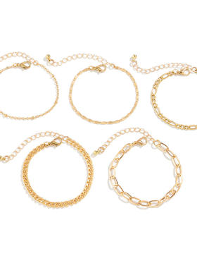 欧美跨境女士金色手链套装 时尚薄款简约叠戴古巴链十字链手饰女