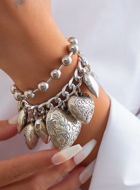 欧美跨境复古ins风金属花纹爱心