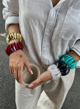 欧美跨境个性夸张宽面弹力手环手